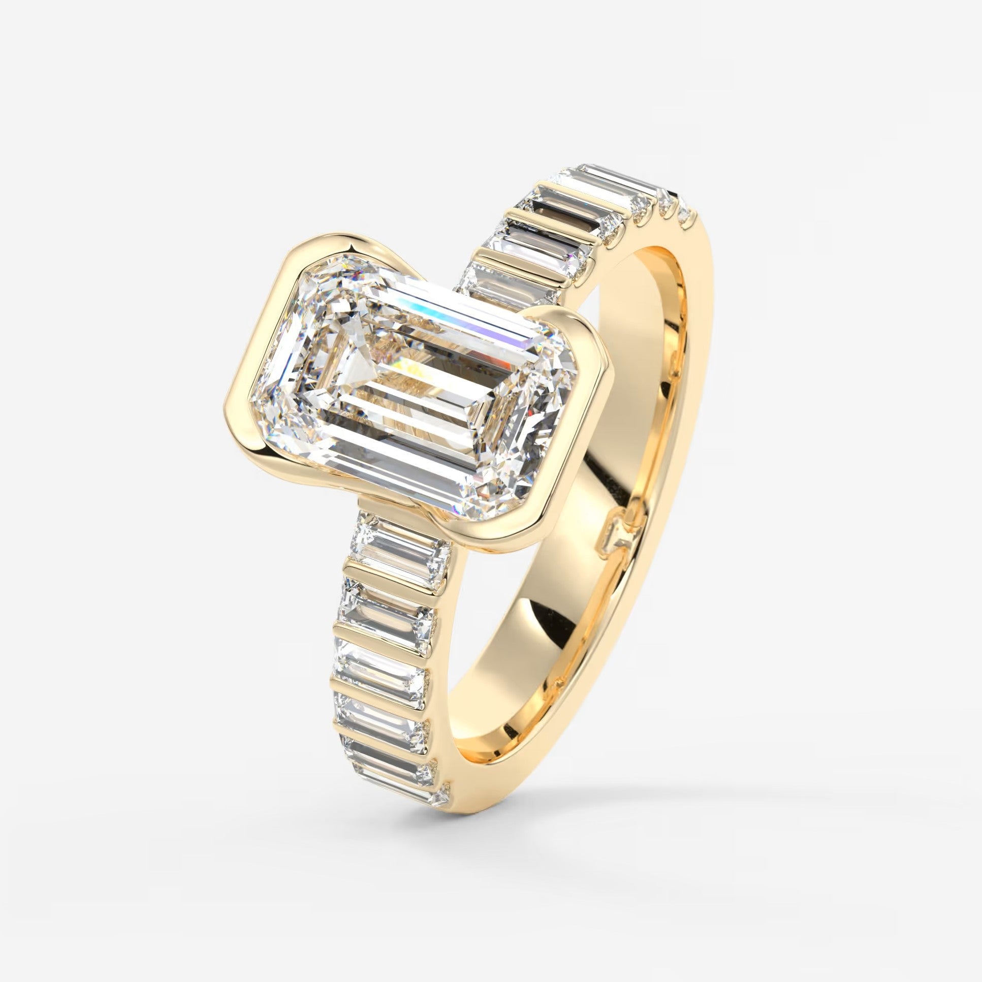 Solara grande emerald half-bezel engagement ring