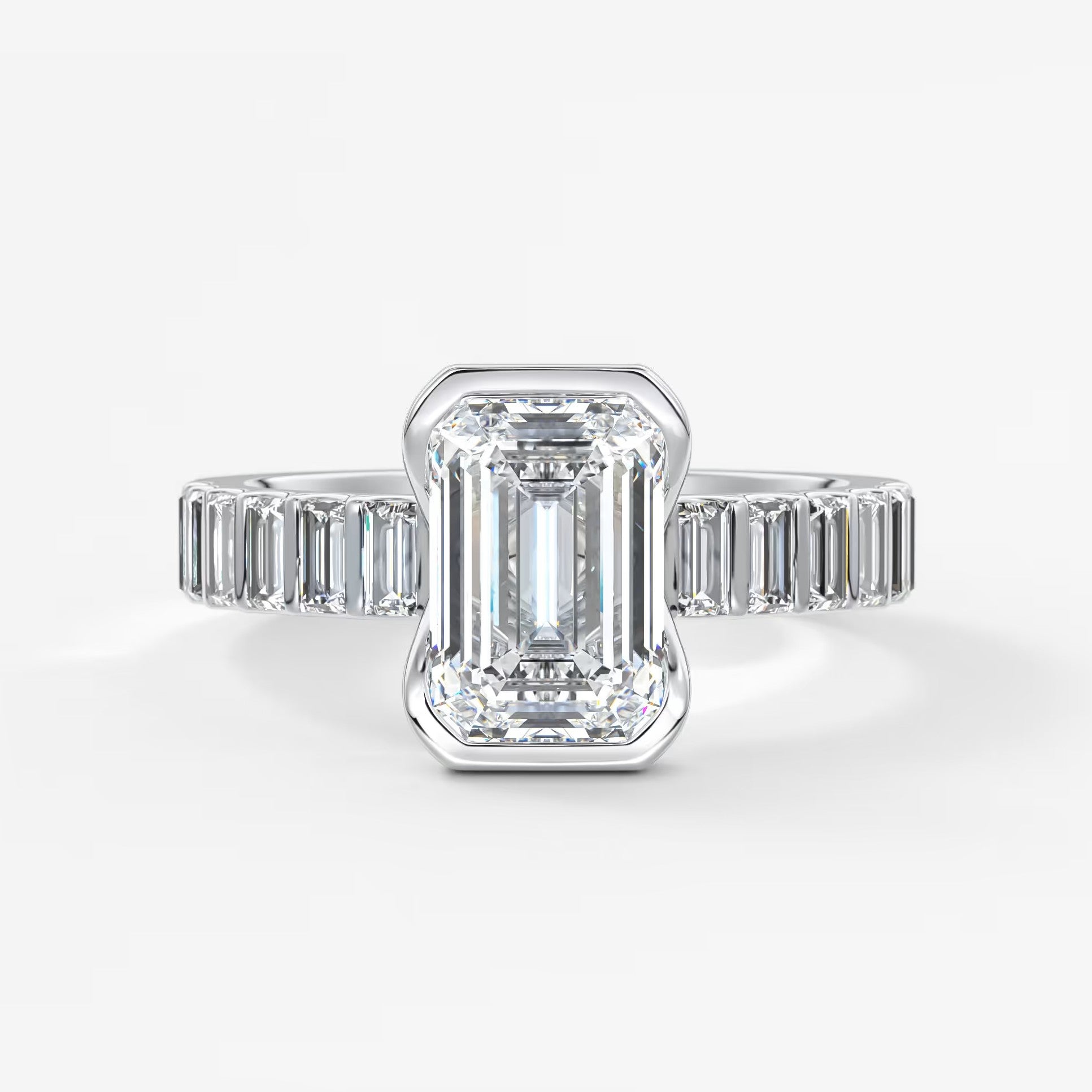 Solara grande emerald half-bezel engagement ring