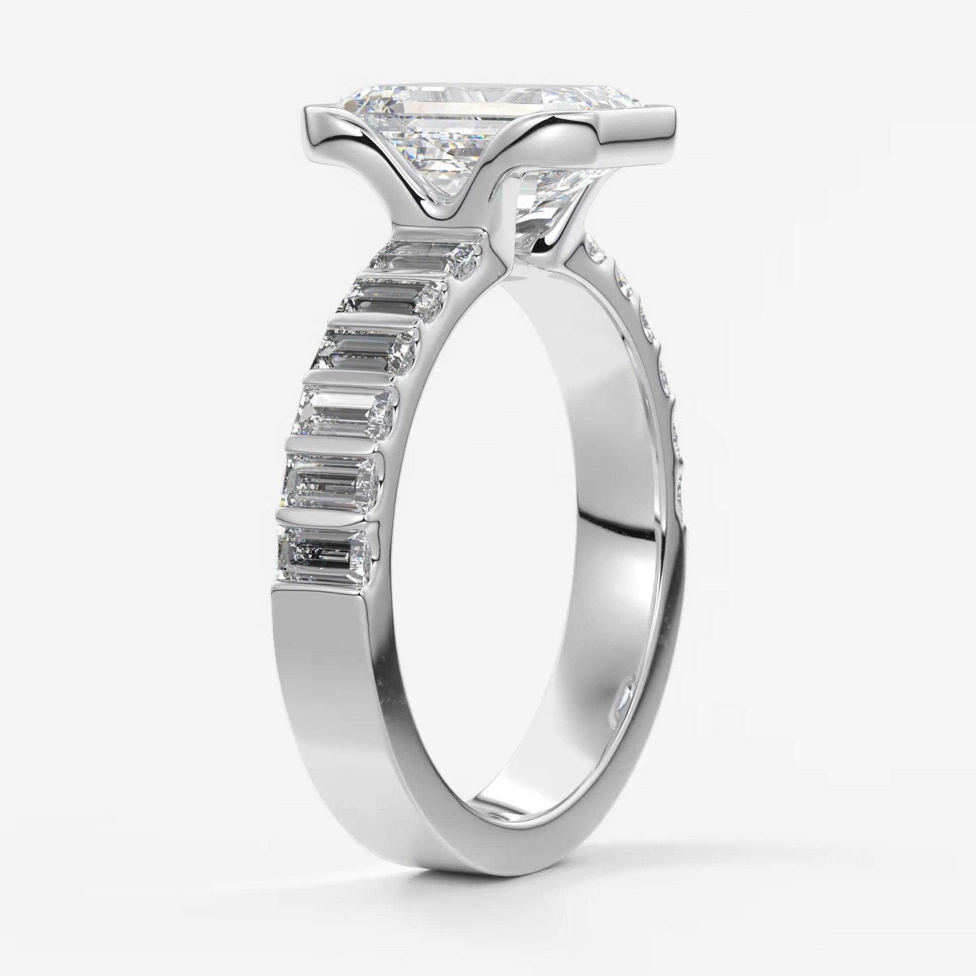 Solara grande emerald half-bezel engagement ring