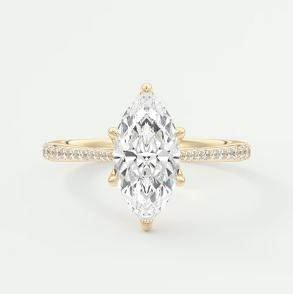 Custom made solenne marquise pavé cathedral solitaire engagement ring | diamondlab