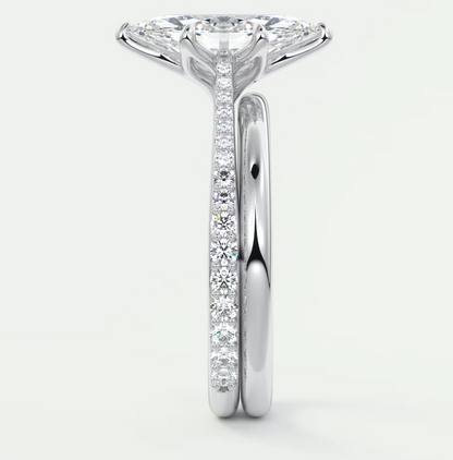 Custom made solenne marquise pavé cathedral solitaire engagement ring | diamondlab