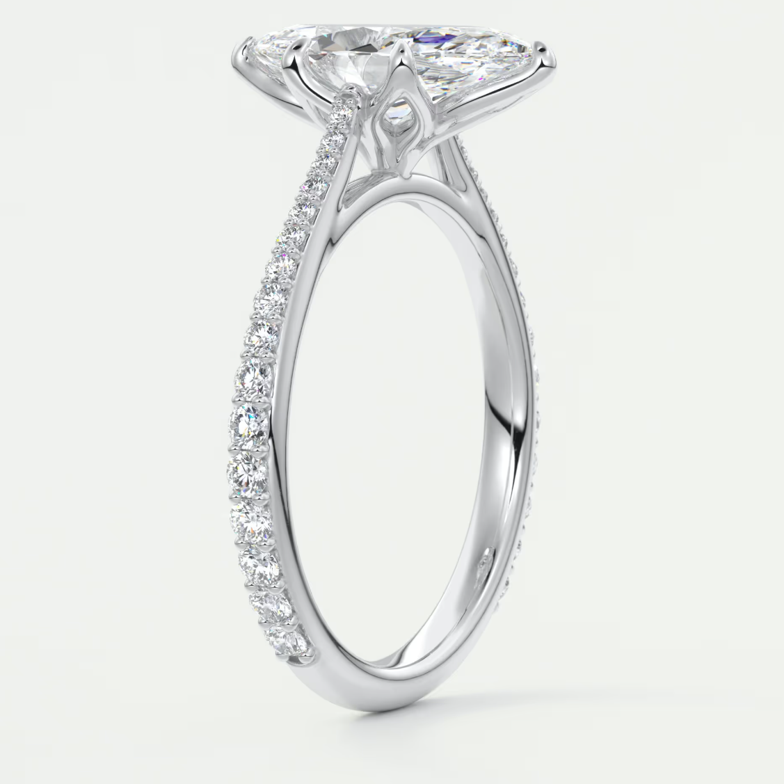 Custom made solenne marquise pavé cathedral solitaire engagement ring | diamondlab
