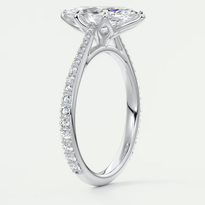 Custom made solenne marquise pavé cathedral solitaire engagement ring | diamondlab
