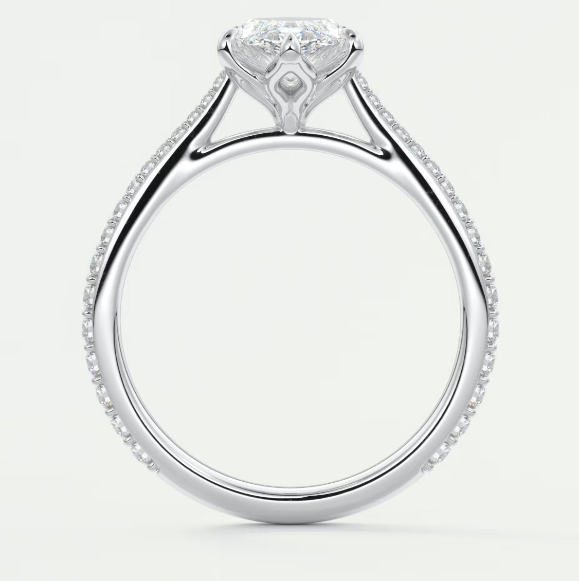 Custom made solenne marquise pavé cathedral solitaire engagement ring | diamondlab