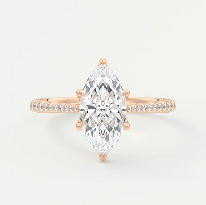 Custom made solenne marquise pavé cathedral solitaire engagement ring | diamondlab