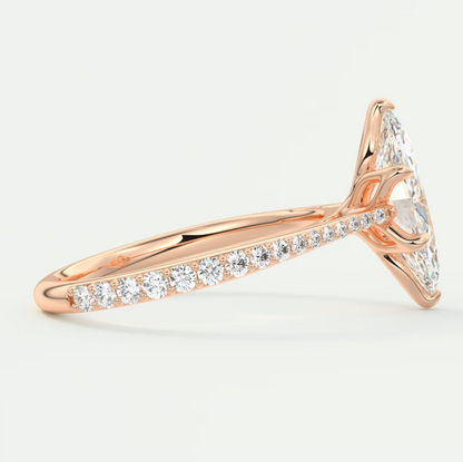 Custom made solenne marquise pavé cathedral solitaire engagement ring | diamondlab