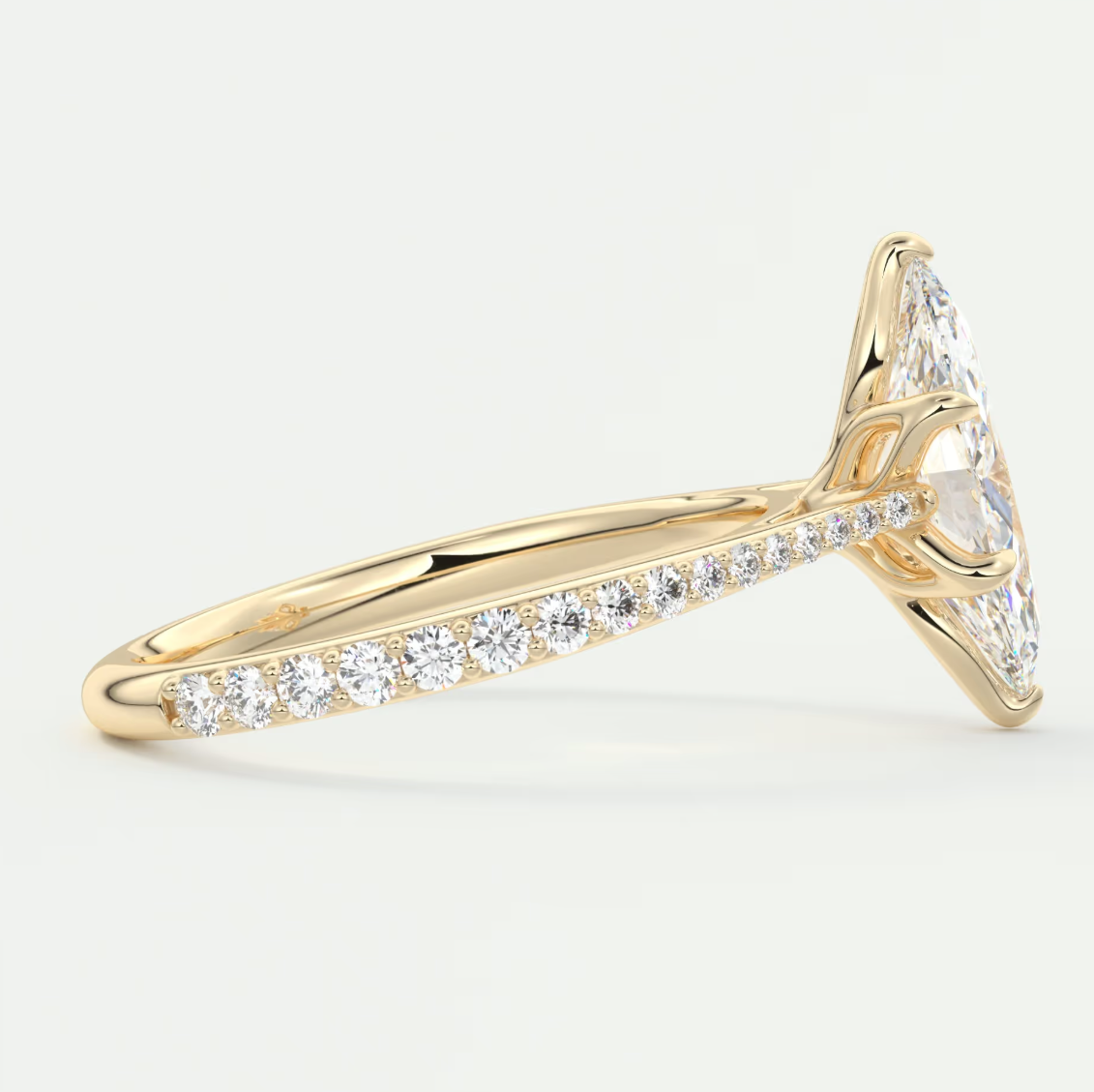 Custom made solenne marquise pavé cathedral solitaire engagement ring | diamondlab