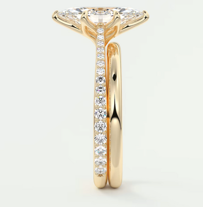 Custom made solenne marquise pavé cathedral solitaire engagement ring | diamondlab