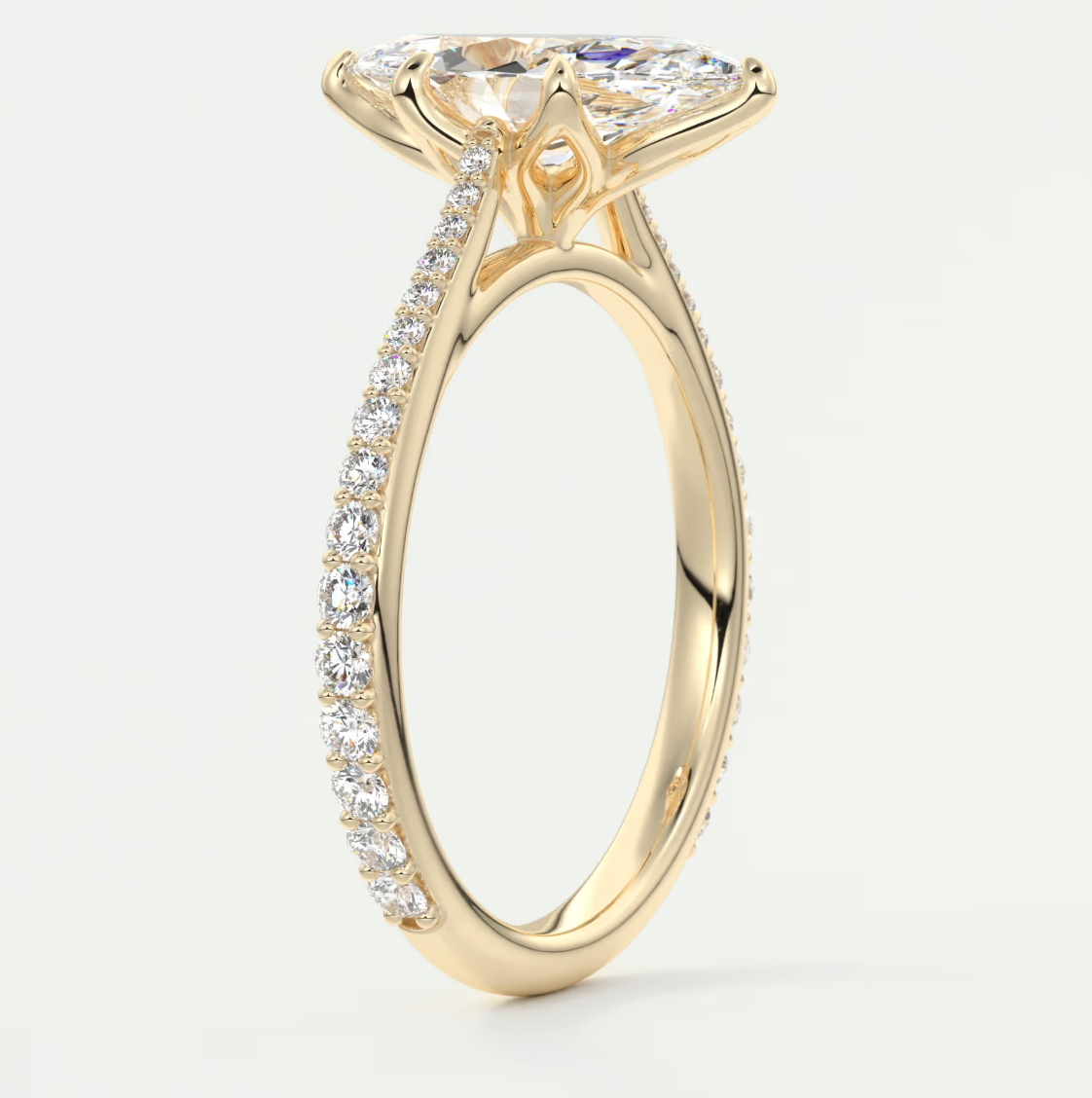 Custom made solenne marquise pavé cathedral solitaire engagement ring | diamondlab
