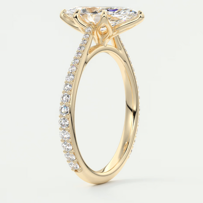 Custom made solenne marquise pavé cathedral solitaire engagement ring | diamondlab