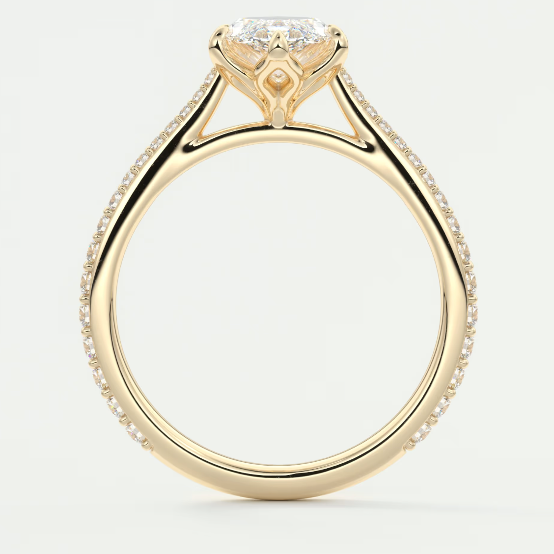 Custom made solenne marquise pavé cathedral solitaire engagement ring | diamondlab