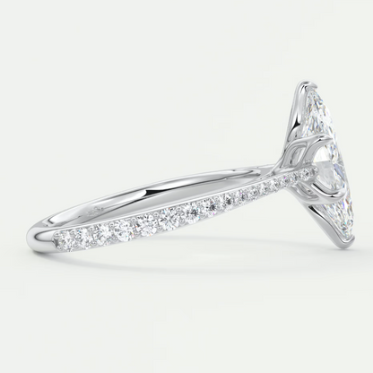 Custom made solenne marquise pavé cathedral solitaire engagement ring | diamondlab