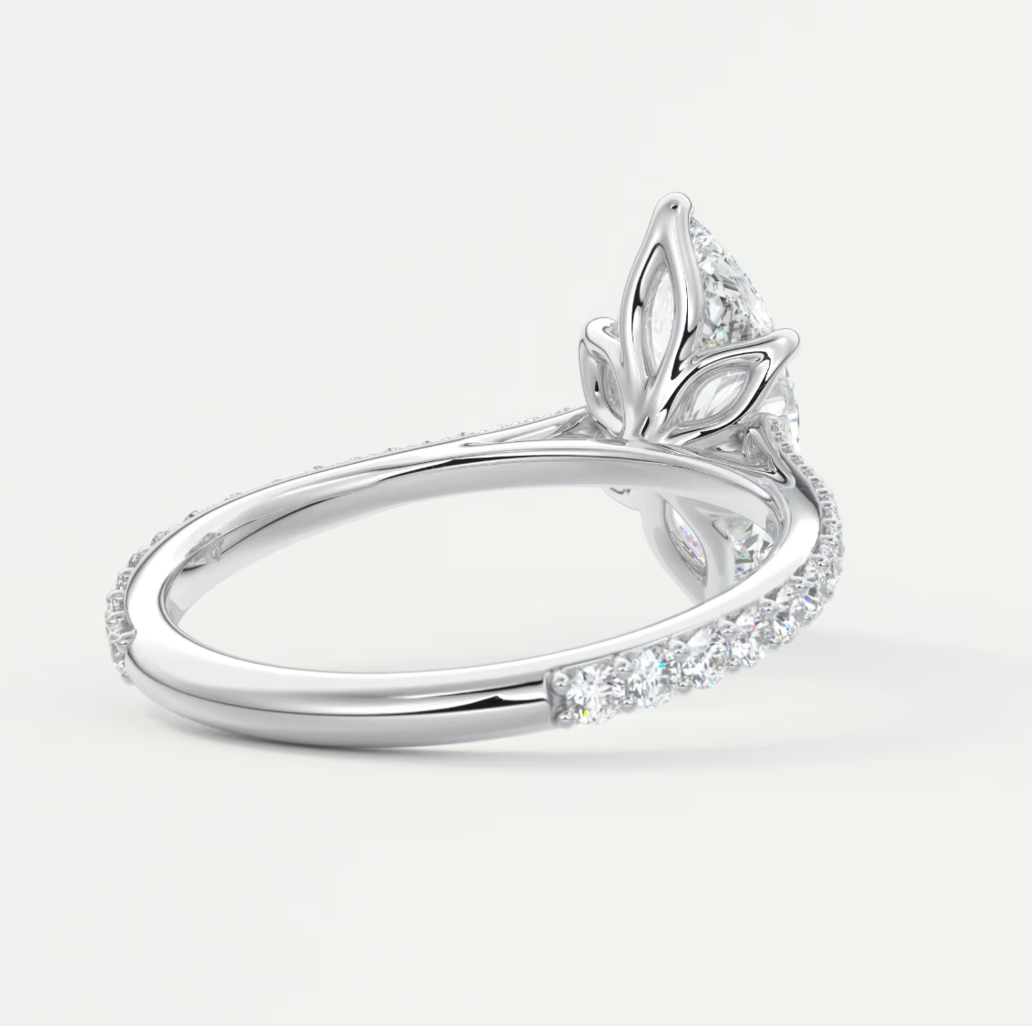 Custom made solenne marquise pavé cathedral solitaire engagement ring | diamondlab