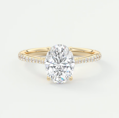 Custom made solenne oval pavé cathedral solitaire engagement ring | lab diamond