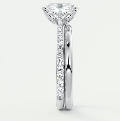 Custom made solenne oval pavé cathedral solitaire engagement ring | lab diamond