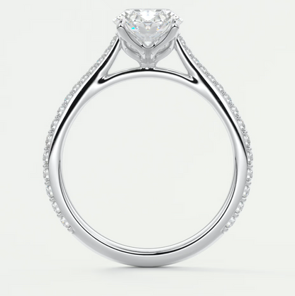 Custom made solenne oval pavé cathedral solitaire engagement ring | lab diamond