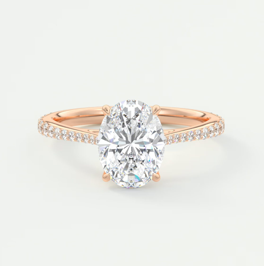 Custom made solenne oval pavé cathedral solitaire engagement ring | lab diamond