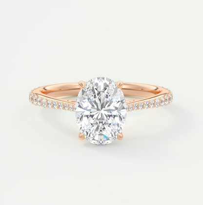Custom made solenne oval pavé cathedral solitaire engagement ring | lab diamond