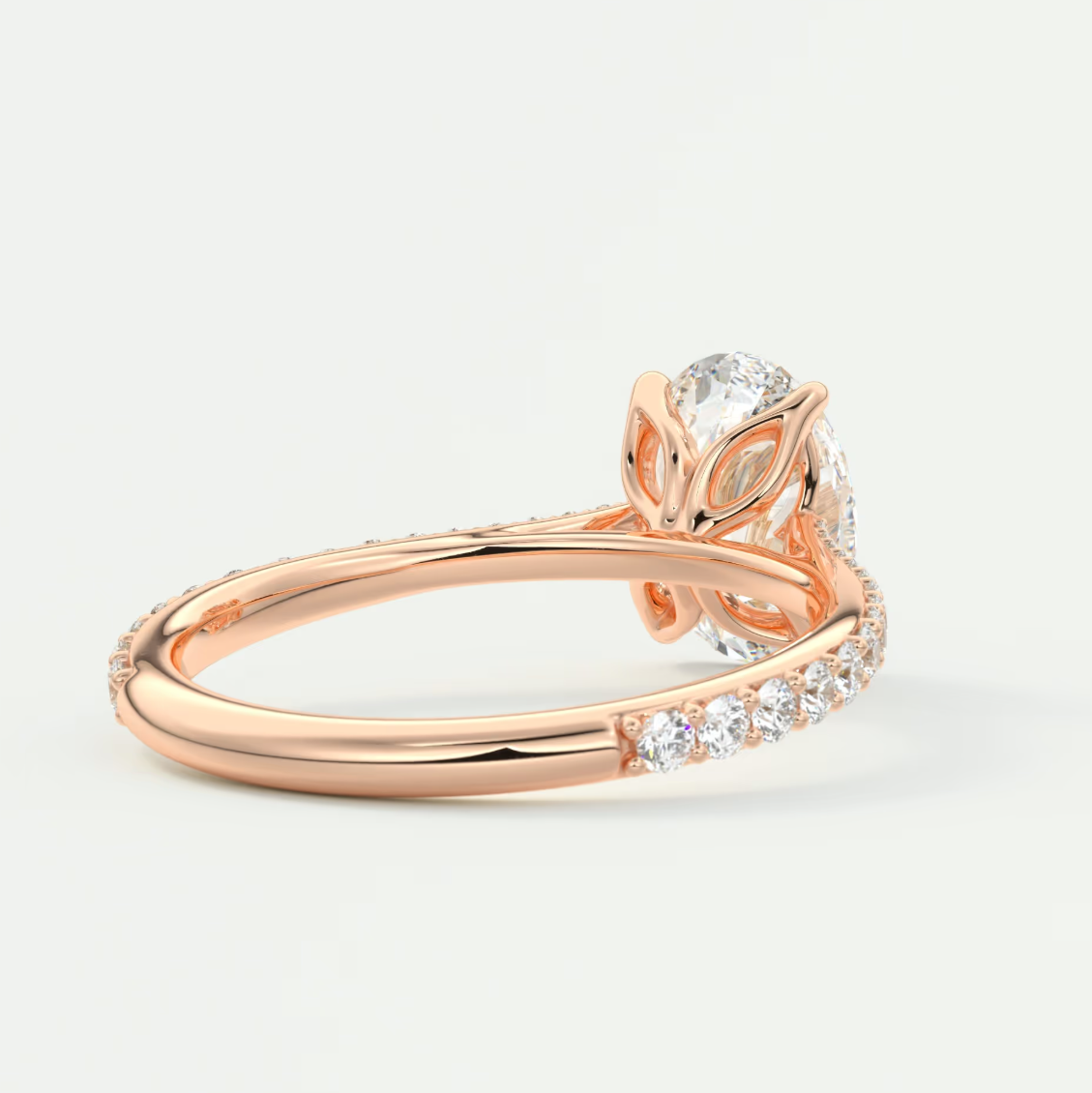 Custom made solenne oval pavé cathedral solitaire engagement ring | lab diamond