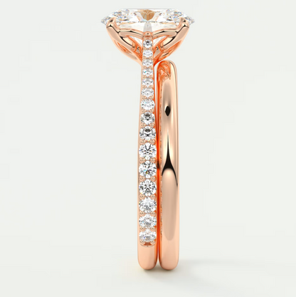 Custom made solenne oval pavé cathedral solitaire engagement ring | lab diamond