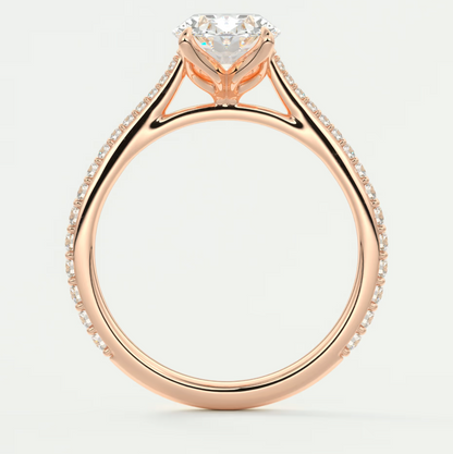 Custom made solenne oval pavé cathedral solitaire engagement ring | lab diamond