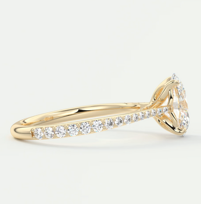 Custom made solenne oval pavé cathedral solitaire engagement ring | lab diamond