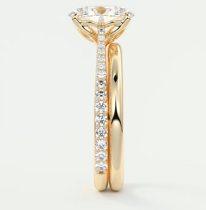 Custom made solenne oval pavé cathedral solitaire engagement ring | lab diamond