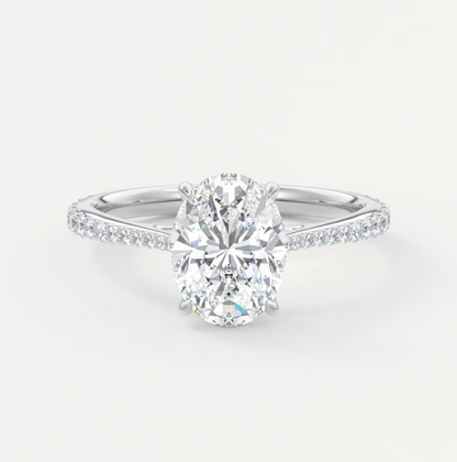 Custom made solenne oval pavé cathedral solitaire engagement ring | lab diamond