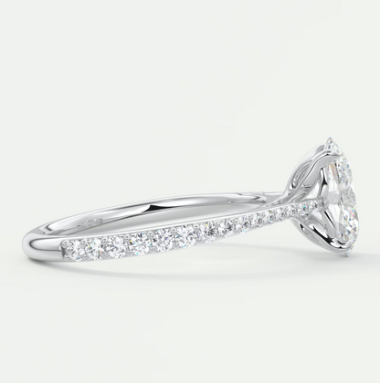 Custom made solenne oval pavé cathedral solitaire engagement ring | lab diamond