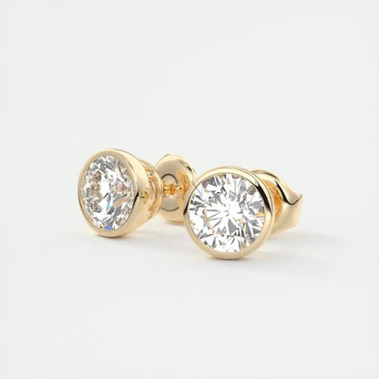 14k gold diamond stud earrings with bezel setting.