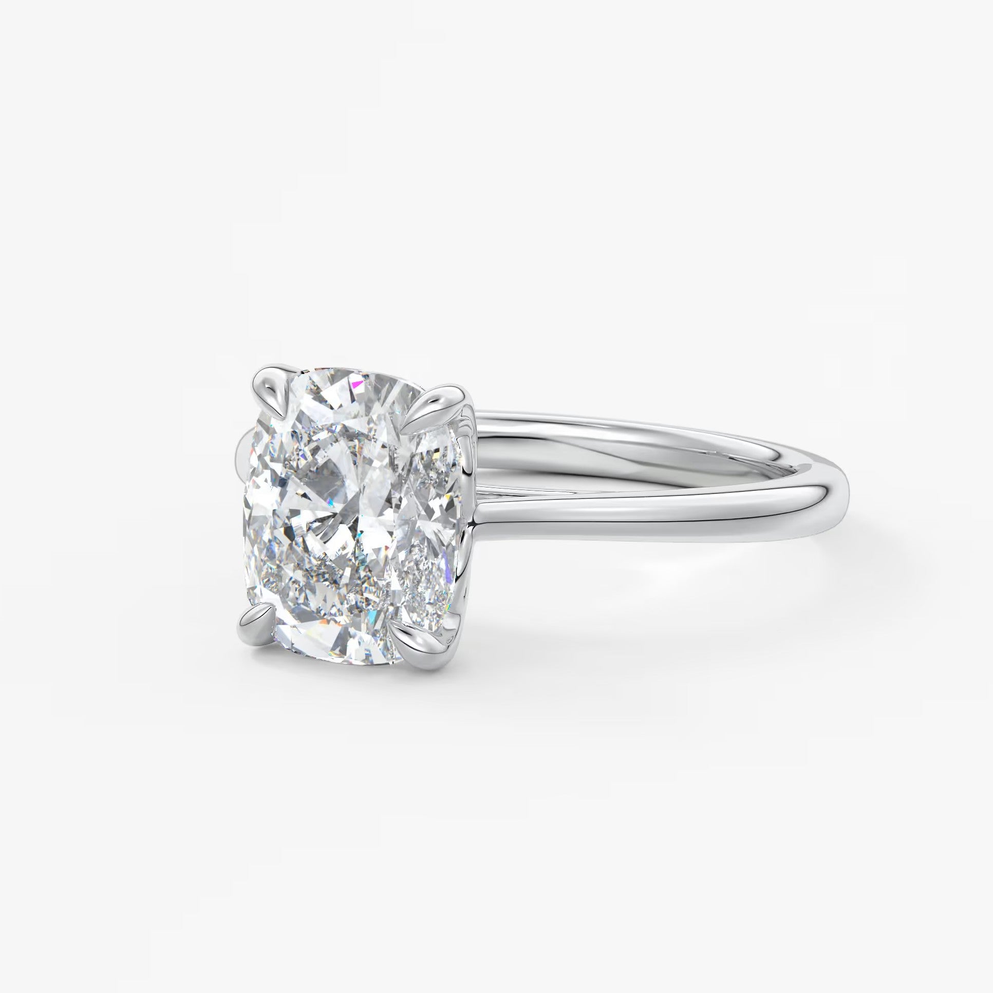 Tulip cathedral elongated cushion engagement ring