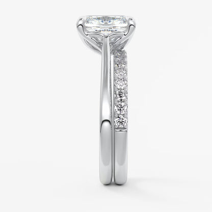 Tulip cathedral elongated cushion engagement ring