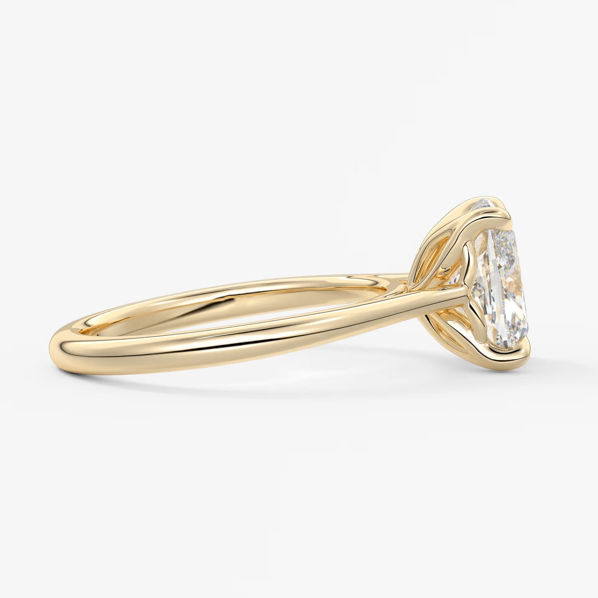 Tulip cathedral elongated cushion engagement ring