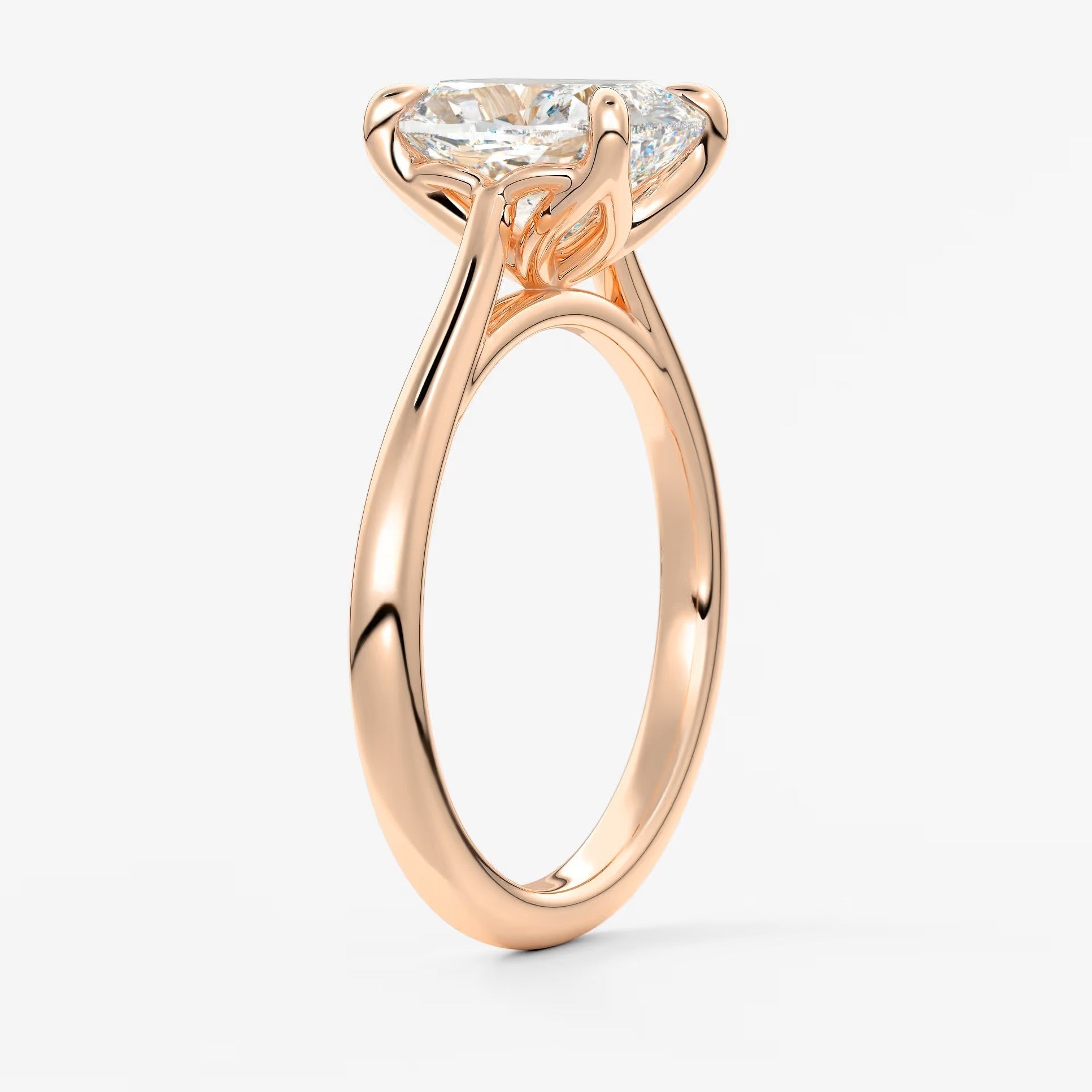 Tulip cathedral elongated cushion engagement ring