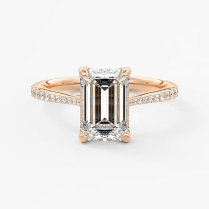 Tulip emerald pavé cathedral solitaire ring