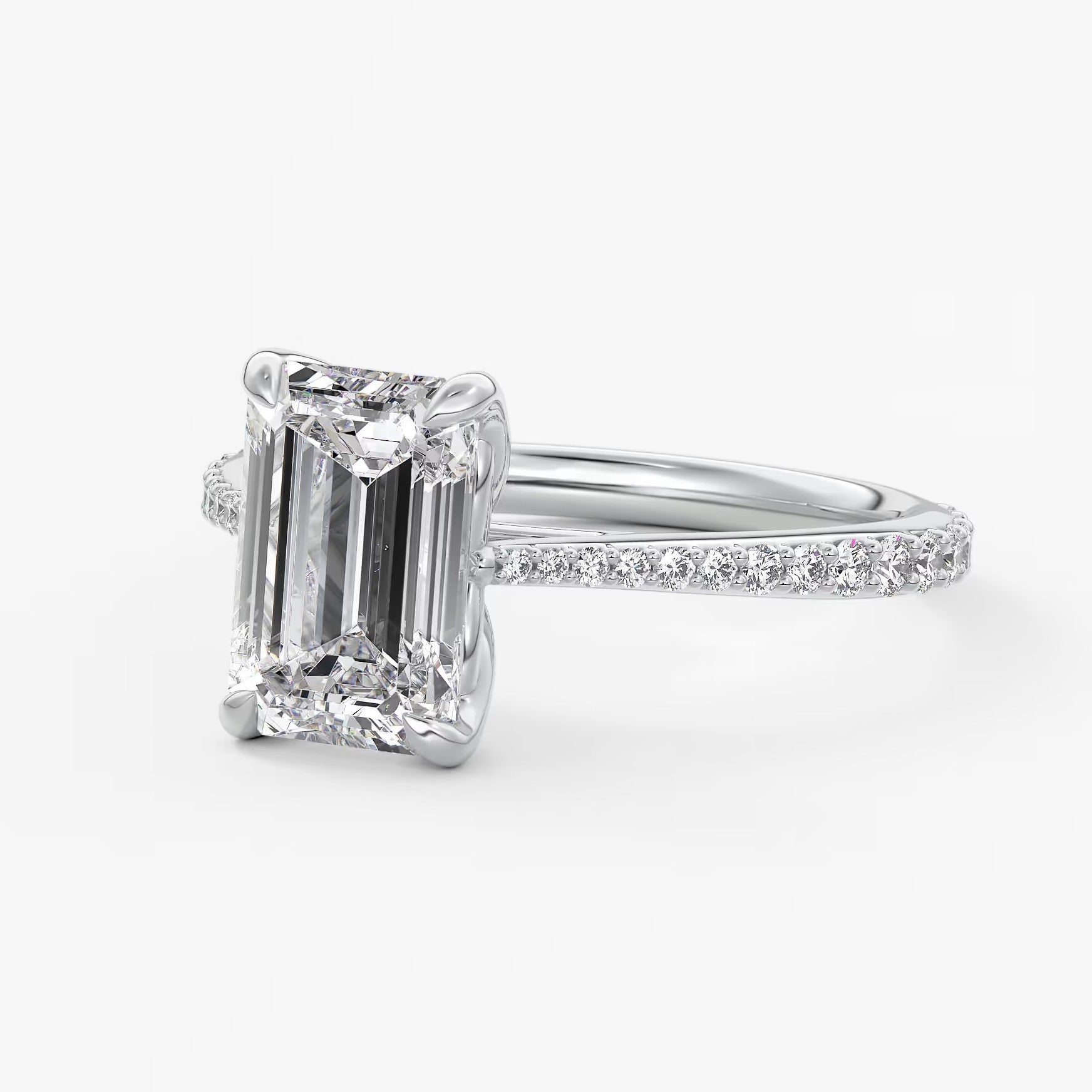 Tulip emerald pavé cathedral solitaire ring