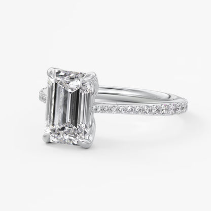 Tulip emerald pavé cathedral solitaire ring