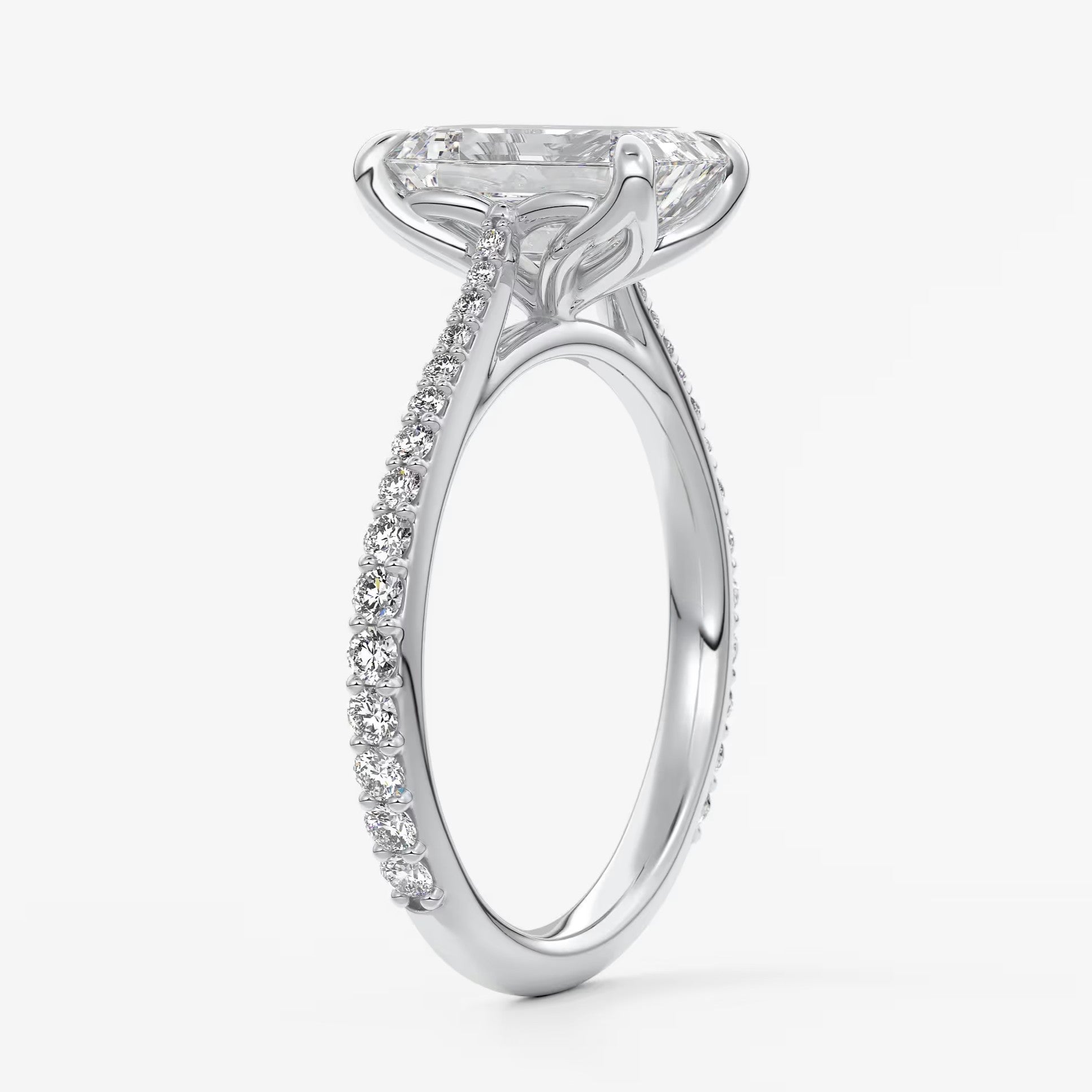 Tulip emerald pavé cathedral solitaire ring