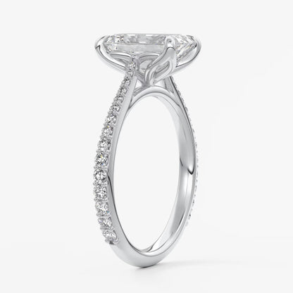 Tulip emerald pavé cathedral solitaire ring
