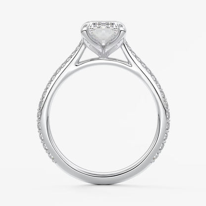 Tulip emerald pavé cathedral solitaire ring