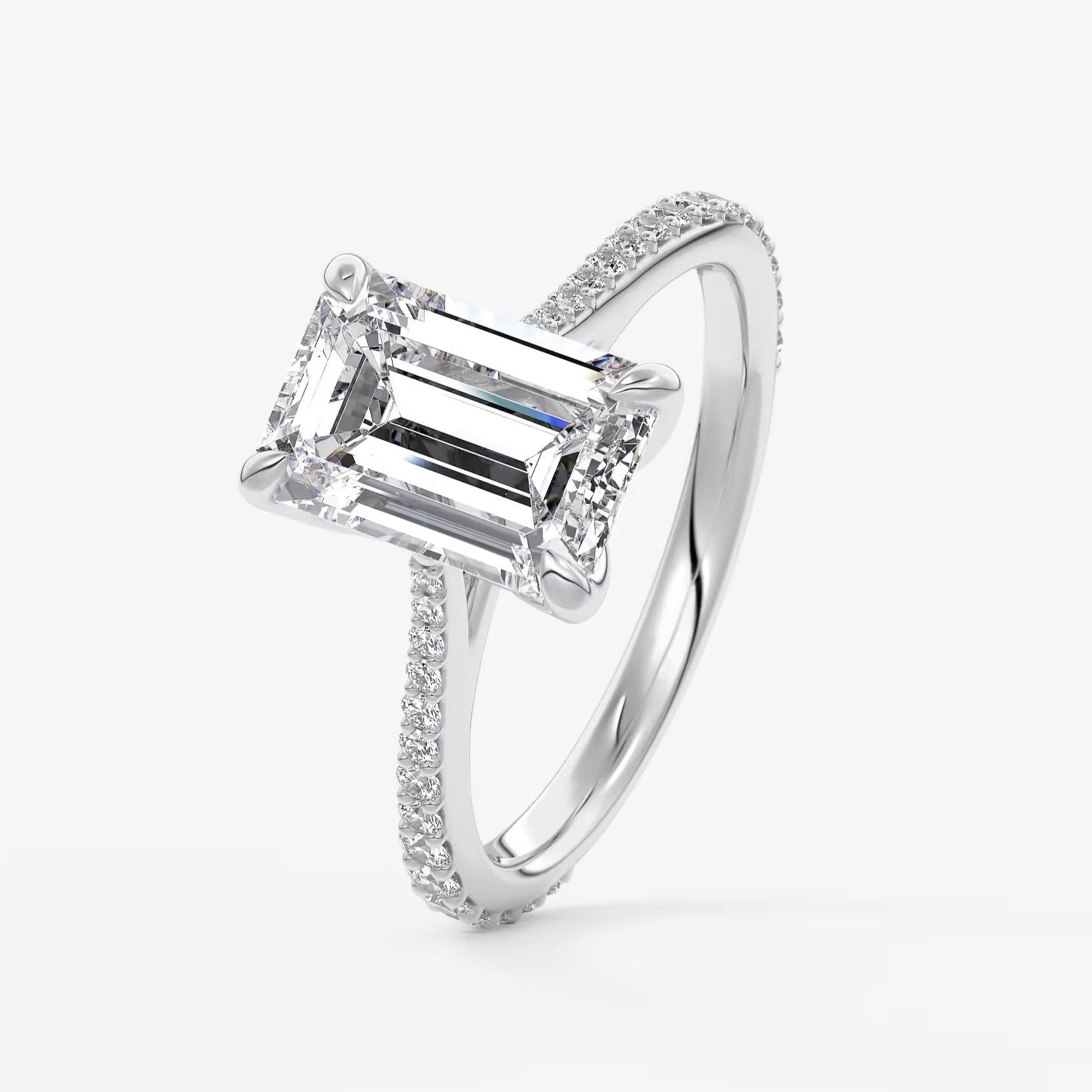 Tulip emerald pavé cathedral solitaire ring