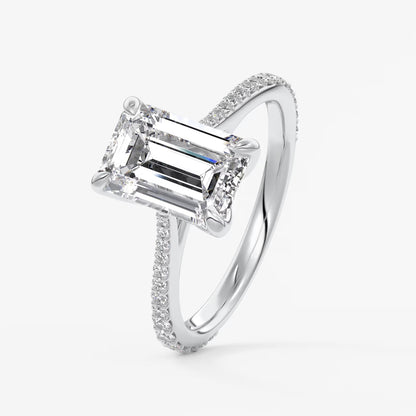 Tulip emerald pavé cathedral solitaire ring