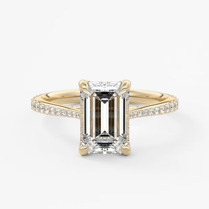 Tulip emerald pavé cathedral solitaire ring