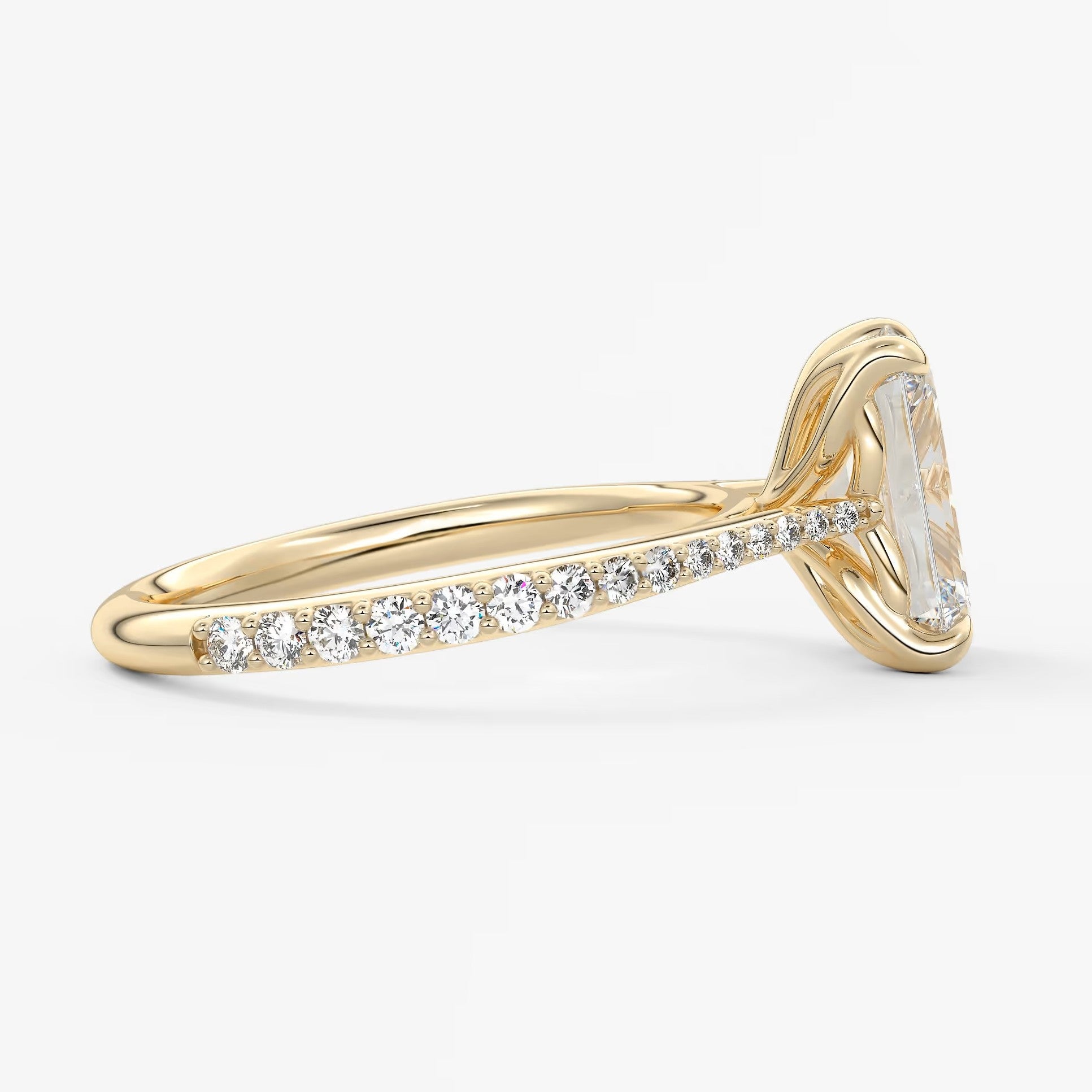 Tulip emerald pavé cathedral solitaire ring