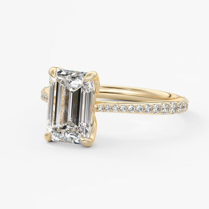 Tulip emerald pavé cathedral solitaire ring