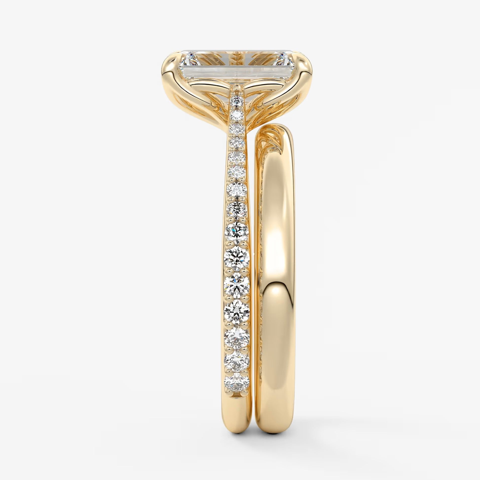 Tulip emerald pavé cathedral solitaire ring