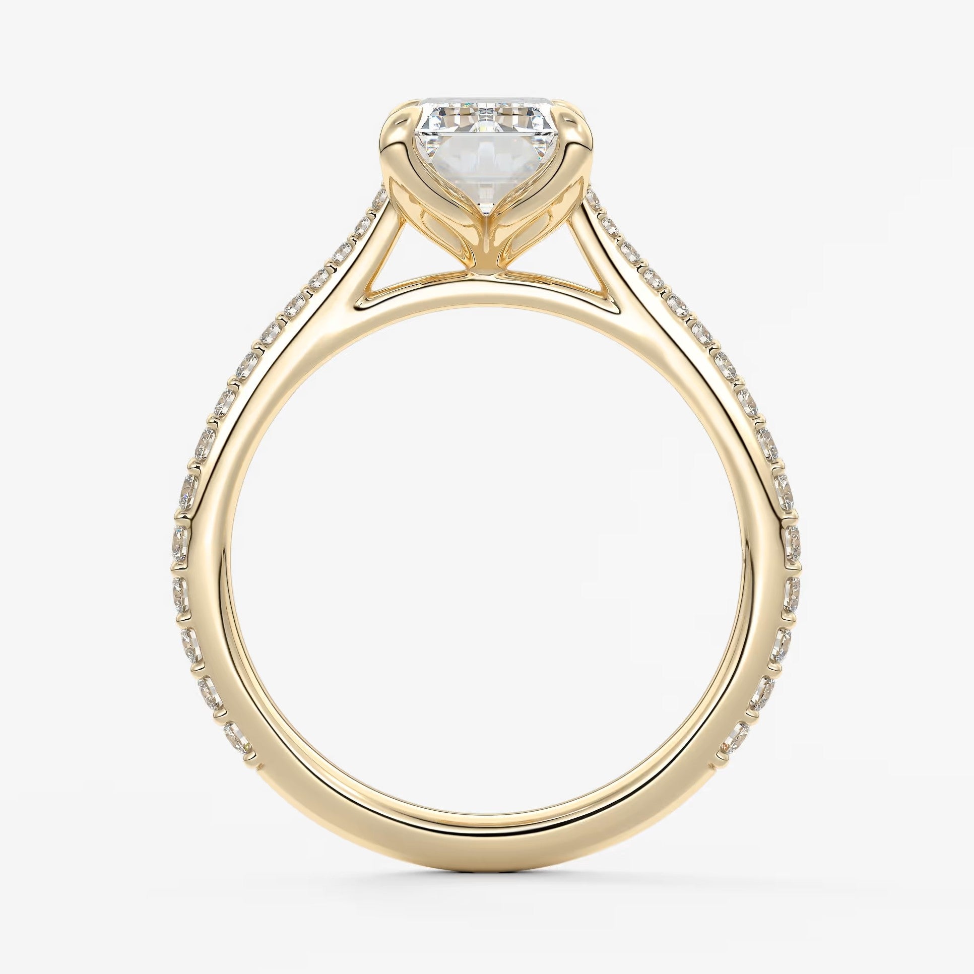 Tulip emerald pavé cathedral solitaire ring