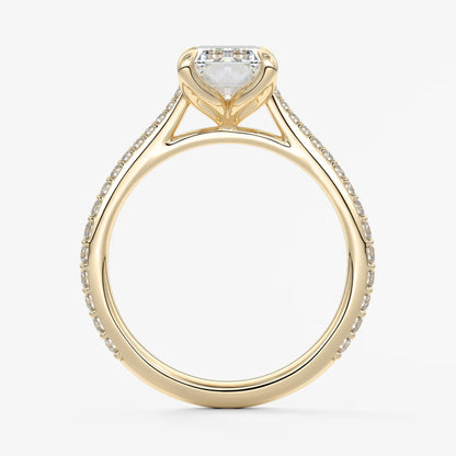 Tulip emerald pavé cathedral solitaire ring