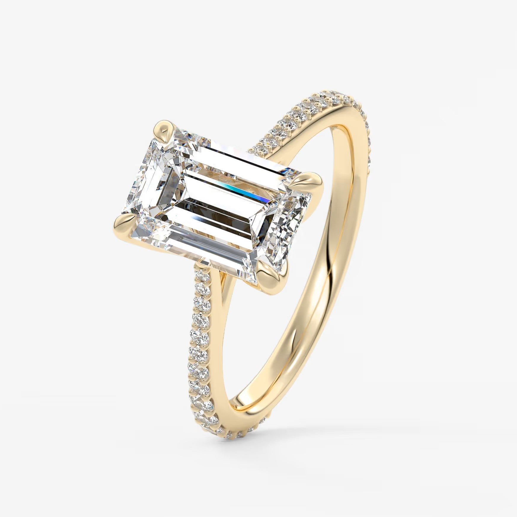 Tulip emerald pavé cathedral solitaire ring