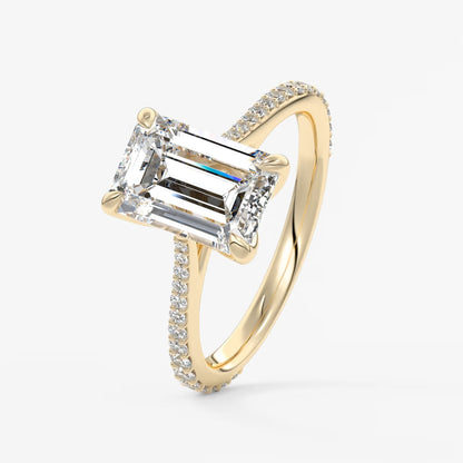 Tulip emerald pavé cathedral solitaire ring